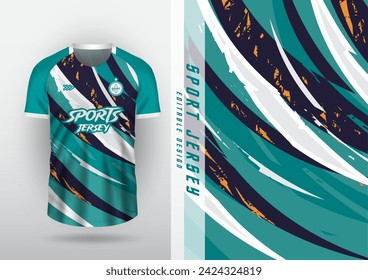 Jersey design for outdoor sports, jersey, football, futsal, running, racing, exercise, curved brush pattern in green, blue and navy blue.