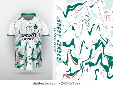 Jersey design, outdoor sports, jersey, football, futsal, running, racing, exercise, green liquid wave pattern.