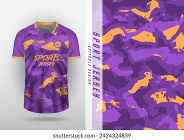 Jersey design for outdoor sports, jersey, football, futsal, running, racing, exercise. Purple camouflage pattern with yellow trim.