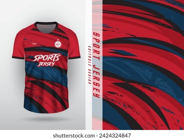 Jersey design for outdoor sports, jersey, football, futsal, running, car racing, exercise, red curved pattern cut with navy blue.