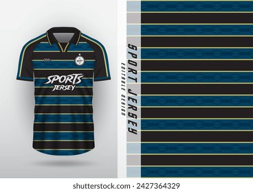 Jersey design for outdoor sports, jersey, football, futsal, running, racing, exercise, classic horizontal stripes pattern, blue and black.