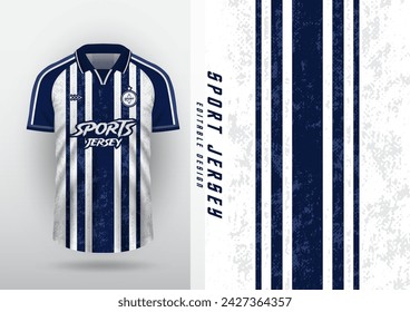 Jersey-Design für Outdoor-Sport, Jersey, Fußball, Futsal, Laufen, Rennen, Bewegung, klassische vertikale Streifenmuster, marineblau und weiß.