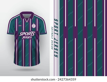 Diseño de la camiseta para deportes al aire libre, camiseta, fútbol, fútbol sala, correr, carreras, ejercicio, patrón de rayas verticales clásicas, verde y púrpura.