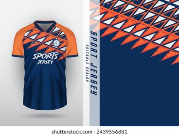 Jersey design for outdoor sports, jersey, football, futsal, running, car racing, exercise, diagonal zigzag pattern, orange navy blue.