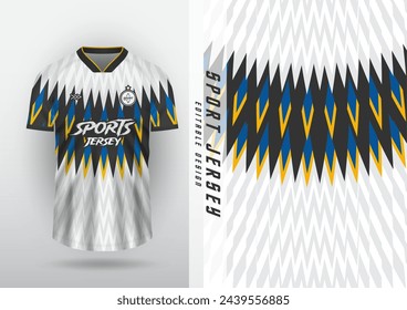 Jersey design, outdoor sports, jersey, football, futsal, running, racing, exercise, zigzag pattern, middle stripe, black, blue, yellow.