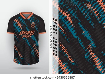 Diseño de la camiseta, deportes al aire libre, camiseta, fútbol, fútbol sala, correr, carreras, ejercicio, patrón de zigzag, negro, azul, naranja.