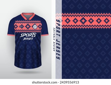 Jersey design, outdoor sports, jersey, football, futsal, running, car racing, exercise, navy pink batik pattern.