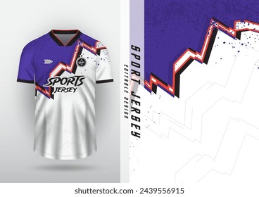 Jersey design for outdoor sports, jersey, football, futsal, running, racing, exercise, mountain zigzag pattern, purple and white.