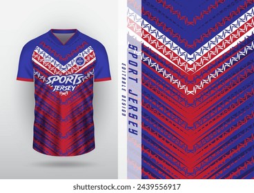 Jersey design, outdoor sports, jersey, football, futsal, running, racing, exercise, blue and red zigzag pattern.