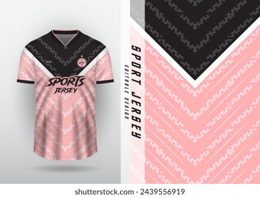 Jersey design, outdoor sports, jersey, football, futsal, running, racing, exercise, pink and black zigzag pattern.