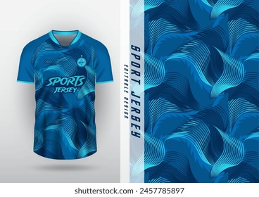 Jersey design, outdoor sports, jersey, football, futsal, running, racing, exercise, leaf pattern, dark blue, light blue.