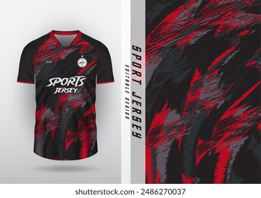 Jersey design, outdoor sports, jersey, football, futsal, running, racing, exercise, brush pattern, black and red.