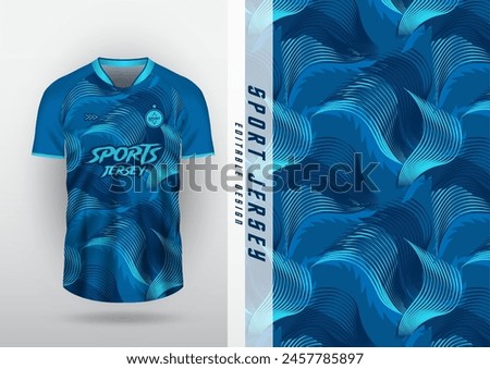 Jersey design, outdoor sports, jersey, football, futsal, running, racing, exercise, leaf pattern, dark blue, light blue.