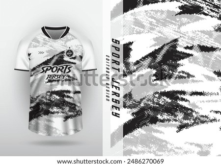 Jersey design, outdoor sports, jersey, football, futsal, running, racing, exercise, brush pattern, black and white.