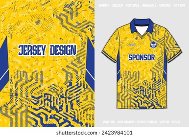 Jersey design retro collar for sublimation printing abstrack grunge texture pattern seamless background color mix yellow blue