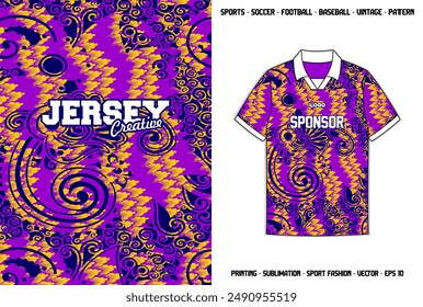 Jersey diseño cuello retro para impresión de sublimación abstrack grunge textura patrón cultura sin fisuras de fondo color mezcla púrpura amarillo