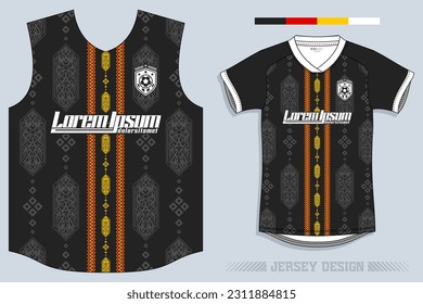Jersey Design, Soccer Jersey Pattern Design, Sublimation T Shirt, Football Soccer Kit, Basketball Jersey, Spott Suit, Ready Print File, Design Jersey Black Ethnic