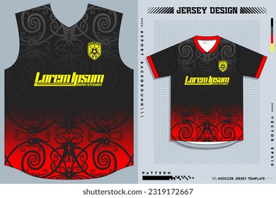 Jersey Design, Soccer Jersey Pattern Design, Sublimation T Shirt, Football Soccer Kit, Basketball Jersey, Spott Suit, Ready Print File, Design Jersey Black Red