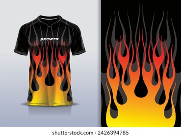 Plantilla de diseño de camiseta mockup flame para fútbol deportivo, correr, deportes electrónicos	