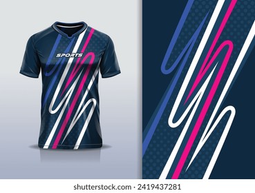 Plantilla de diseño de Jersey línea de banda de mockup con puntos de polka carreras de fútbol deportivo, correr, deportes, en color rosa azul