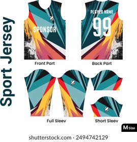 Jersey design template for printing and sublimation. Medium size geometric line jersey pattern template t-shirt