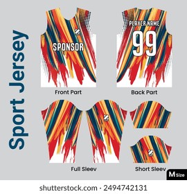 Jersey design template for printing and sublimation. Medium size geometric line jersey pattern template t-shirt