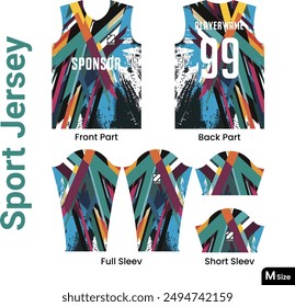 Jersey design template for printing and sublimation. Medium size geometric line jersey pattern template t-shirt