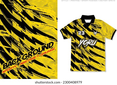 jersey design template sublimation printing, abstract sporty grunge vector element, yellow black lightning blend shape, sports team wear kit, football, soccer, running, cycling, basketball