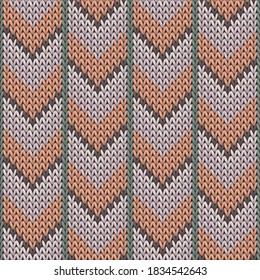 El vector geométrico de textura de punto de las líneas de flecha hacia abajo de Jersey no tiene fisuras. Ornamento con efecto de punto de alfombra. Patrón de punto impecable de estilo noruego. Fondo de artesanía.