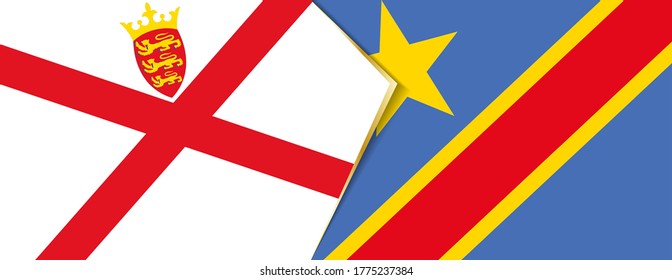 Jersey and DR Congo flags, two vector flags symbol of relationship or confrontation.