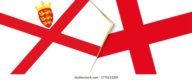 Jersey and England flags, two vector flags symbol of relationship or confrontation.
