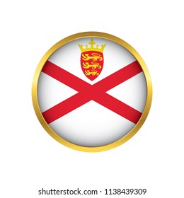 Jersey flag button, Golden on a white background,flag of Jersey Round badge or icon isolated. Vector illustration.