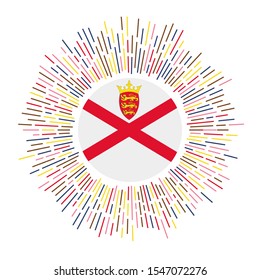 Jersey flag with colorful sunburst rays in a vector illustration.