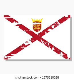 Jersey flag with scratches and shadow in vector