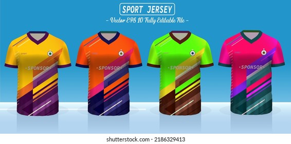 Jersey with four different colorsT-shirt sport template design for soccer jersey, football kit and basketball jersey. Sport uniform in front and back view. Sport shirt mock up for sport club. 
