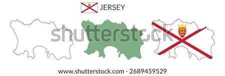 Jersey geographical borders isolated on white background. Flag of Jersey. Vector flat cliparts.