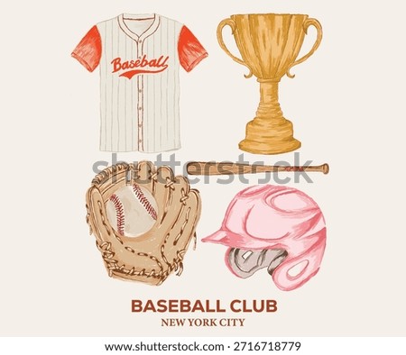 Jersey, gloves, ball, helmet and bat design. Baseball artwork for t shirt, posters, stickers, background and others. Baseball champion league.