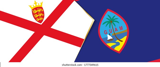 Jersey und Guam Flaggen, zwei Vektorfahnen Symbol für Beziehung oder Konfrontation.
