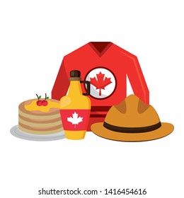 jersey hat syrup pancakes canadian flag happy canada day vector illustration  