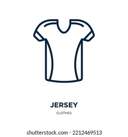 jersey icon from clothes collection. Thin linear jersey, play, ball outline icon isolated on white background. Line vector jersey sign, symbol for web and mobile