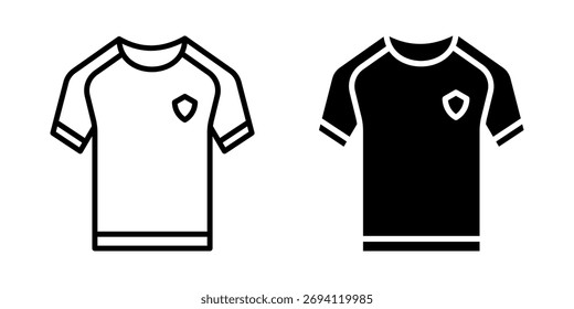 Conjunto de iconos de Jersey. Ilustración limpia y simple de dos iconos de camiseta, que representan ropa deportiva o uniforme de equipo. Disponible en color blanco y negro. Aislado sobre fondo blanco.