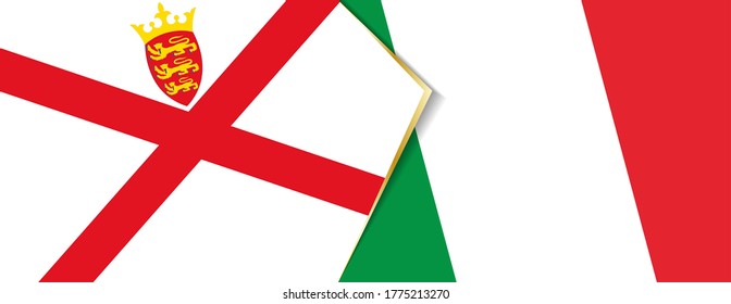 Jersey und Italien Flaggen, zwei Vektorfahnen Symbol für Beziehung oder Konfrontation.