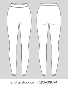 Jersey leggings. Women's sportswear. Activewear trousers. Vector technical sketch. Mockup template.