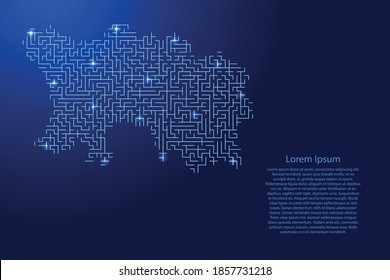 Jersey map from blue pattern of the maze grid and glowing space stars grid. Vector illustration.