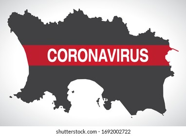 Jersey map with Coronavirus warning illustration