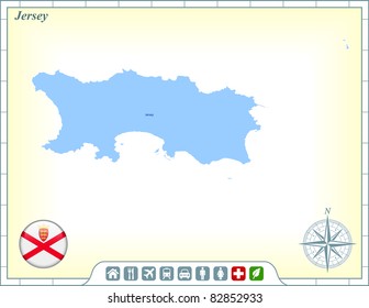 Mapa de Jersey con botones de bandera y asistencia y activa iconos Ilustración original
