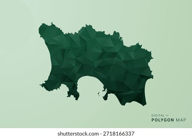 Jersey Map - Green Polygon Style Vector Illustration, Low Poly Geometric Design with Clean Silhouette on soft green Background.