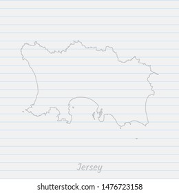 Jersey map hand drawn gray outline on notebook background. Vector Illustration EPS10.