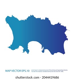 Jersey map , infographic style , blue gradient color , on white background with Map World. Wire frame 3D mesh ,