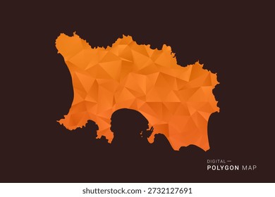 Jersey Map - low poly polygon vector, geometric triangulated silhouette in orange and dark brown tones, clean modern infographic style, isolated background.